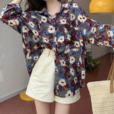 slimming niche printed long sleeve button-down top