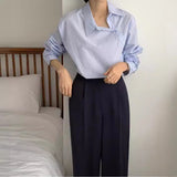 loose-fit solid color cotton long sleeve shirt