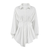 cinched pleated lapel long sleeve shirt