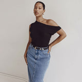 casual solid color loose off-shoulder top