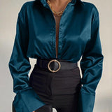 autumn solid color polo collar long sleeve cardigan shirt